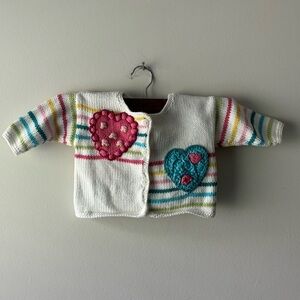 Vintage Art Work‎ crochet baby girl sweater with heart shapes size 12M
